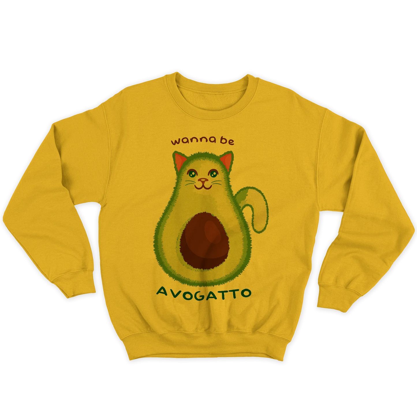Kintu Felpa Girocollo Unisex Wanna Be Avogatto - Divertente - Cat Lovers - Avocado