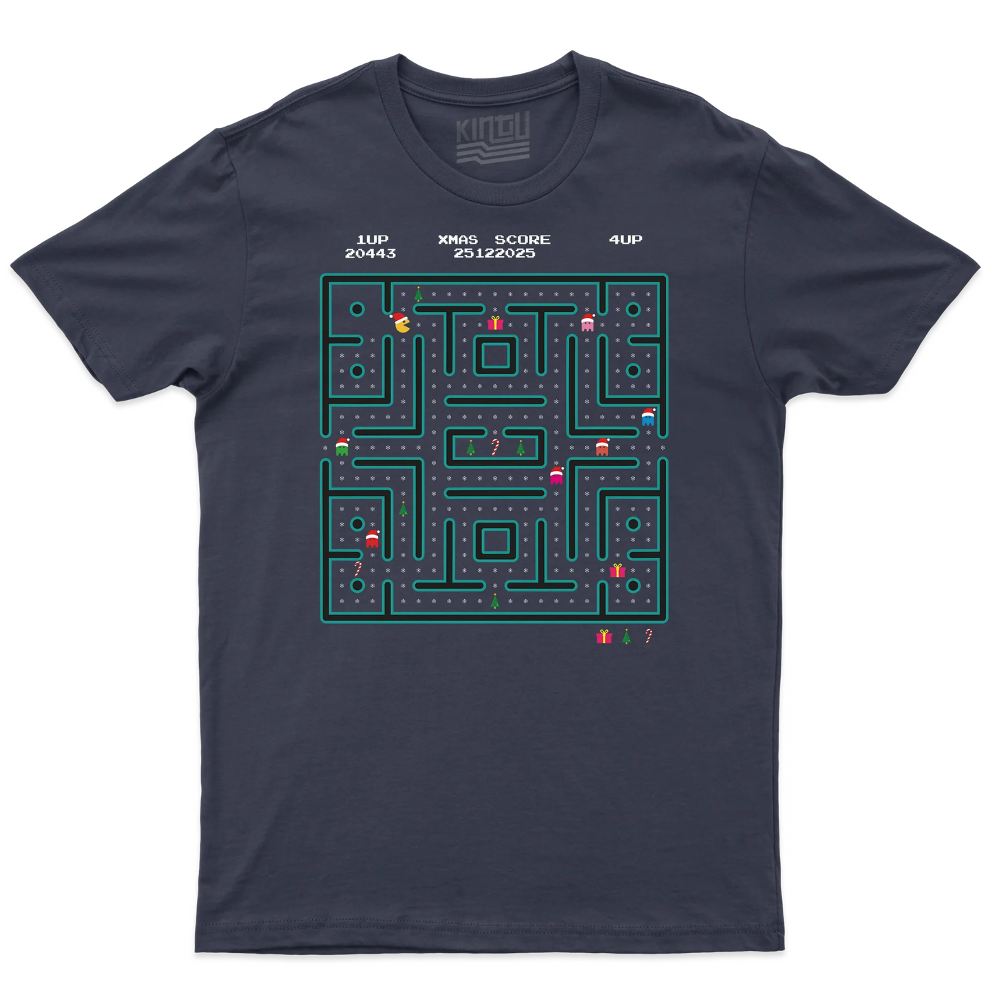 Kintu T-shirt Xmas Maze - Natale - Pacman - Divertente - Retro Game