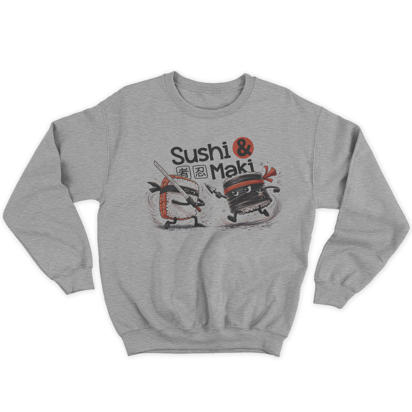 [kintu:19rvd5dA4XdC79_4fka0aHsnPM6P0Gp80:5d0e6951a26722c1fa358d8ac3c79aca] Felpa girocollo GRE con grafica cartoon Sushi & Maki e personaggi sushi