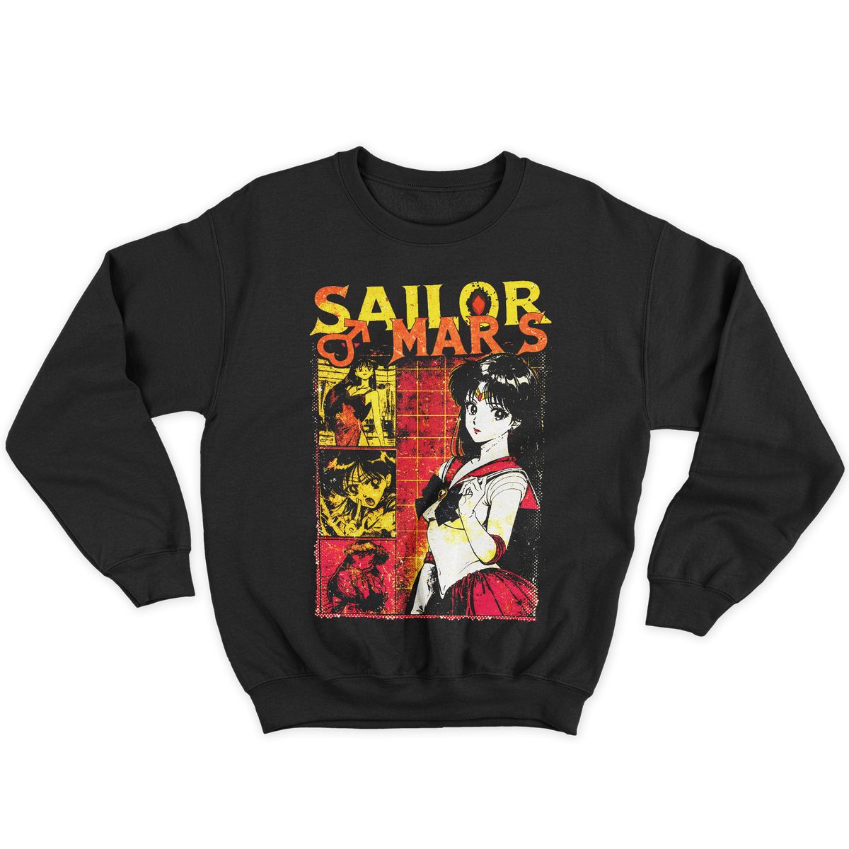[kintu:1zu2oiZMZZAqeO1xSR3Exl45tOlTTrSZy:89ea4466d848b5b8ec1167689141ff3a] Felpa girocollo nera con grafica Sailor Mars in stile manga