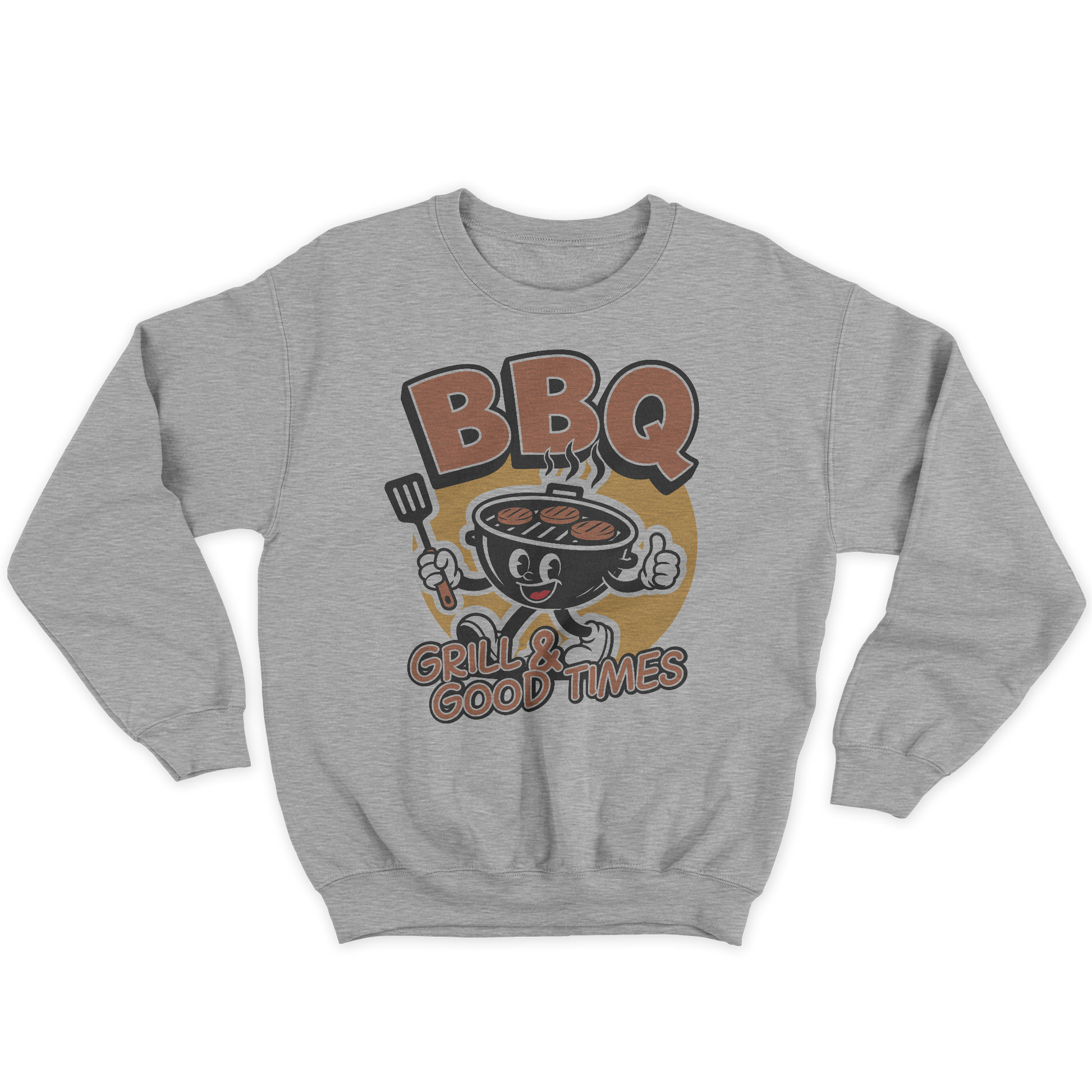 [kintu:1V_r1jFS-0d-dUgEJ4-Ai11SJ1yl2LG2e:d7d5b7c00bd923f33448c7b8a6b174b0] Felpa girocollo grigia con grafica BBQ, barbecue e scritta Grill & Good Times
