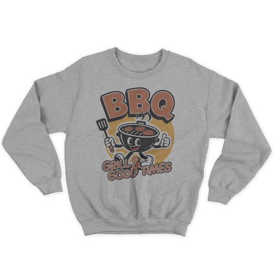 [kintu:1NlD8X2VnTQcKCSYNQE57W1OtcjljZb5l:d7d5b7c00bd923f33448c7b8a6b174b0] Felpa girocollo grigia con grafica BBQ, griglia illustrata e scritta Grill & Good Times