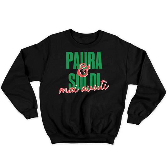 [kintu:1jczgFT4uel_aF4ChuLNQIsNTYbq11MCt:01b8516e7cc71881cd26cc08eeb878fd] Felpa girocollo nera con grafica Paura e soldi e mai avuti