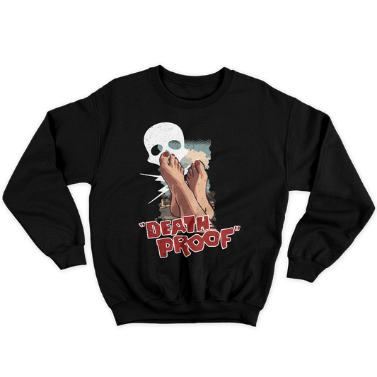 [kintu:1EKuzBf15Zv1sl-taYaRBJdyau0iZvLVB:b84d46ae16852f42ed880425654f12c5] Felpa girocollo nera con grafica Death Proof, teschio e piedi