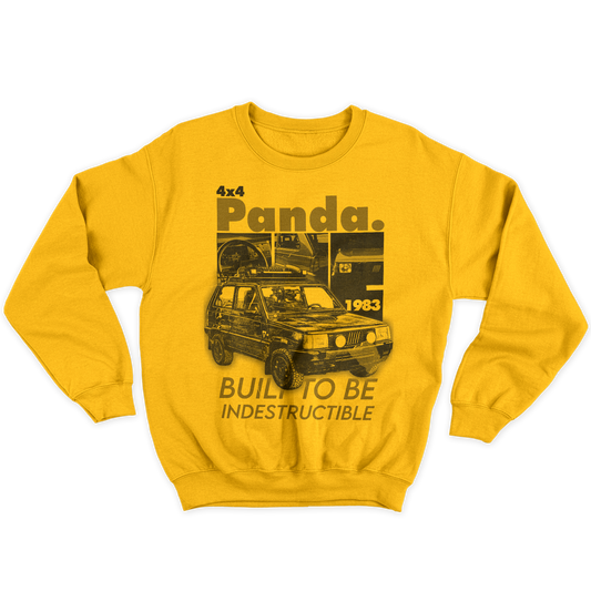 [kintu:1iSxVKknEWieIaTDQzNDM5VMdMPXza26a:89d877f6921f2d7ba63a756bd0ecb8d8] Felpa girocollo gialla con grafica Panda 4x4 e auto dallo stile rétro