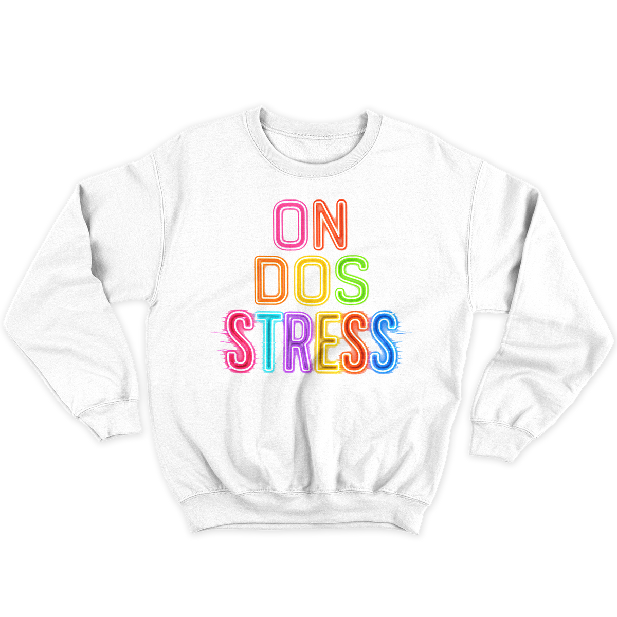 [kintu:1Sb1W6aBQ31z4GkZROv87P-AHMj8uTYA4:ce201598430c53b6869407cf435c8356] Felpa girocollo bianca ON DOS STRESS con scritta multicolore