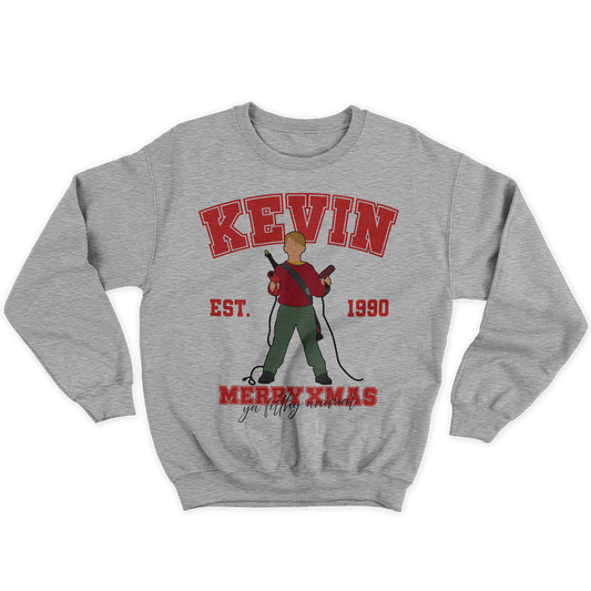 [kintu:1x8uoKq6M6PF1PUUIX3URsiZNOEaPPR_A:58d4d48c2dd94aa7d35fb4f80c652123] Felpa girocollo grigia con grafica Kevin Merry Xmas, figura illustrata e scritte natalizie