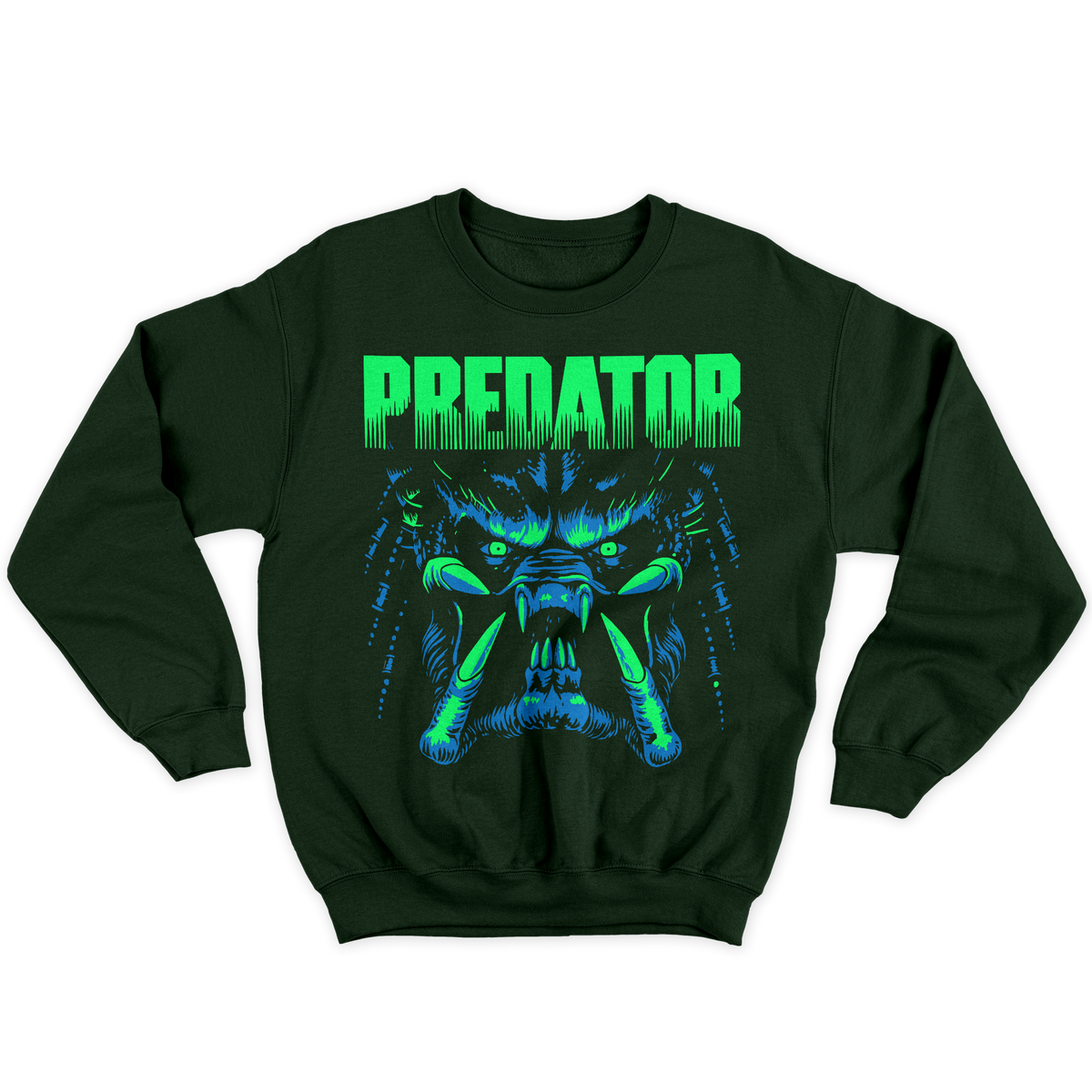 [kintu:1LDLGDIznmVcH8Qp64R6fKObppquGx7YW:4bef3dafb3e077476606abfd54bc440f] Felpa girocollo Predator cult movie anni 90 - Verde bottiglia