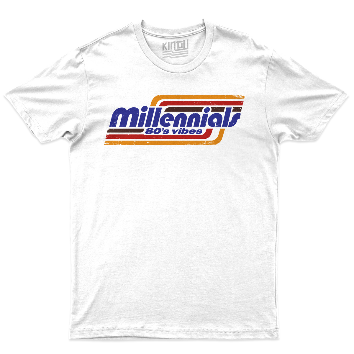 [kintu:1qTqLVP8mwTsE7ZCIlDrU5JlNx6Fhbez5:41d979d0e77032237b6c1cdfdecea5b5] T-Shirt bianca Generazione Y Millennials Anni 80 con grafica rétro