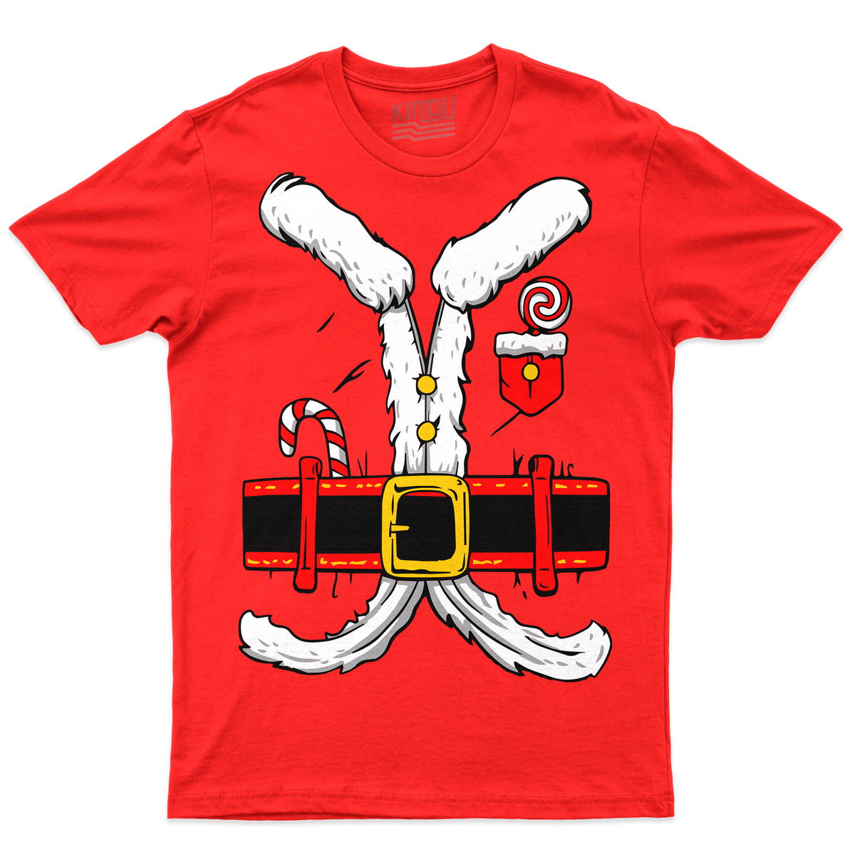 [kintu:1hHMY4j5PcivKwQFFS1svOjim-AtdoPcH:3590b3ce9d15da3c0f51da14aa188330] T-Shirt rossa con grafica Babbo Natale, cintura e dettagli natalizi