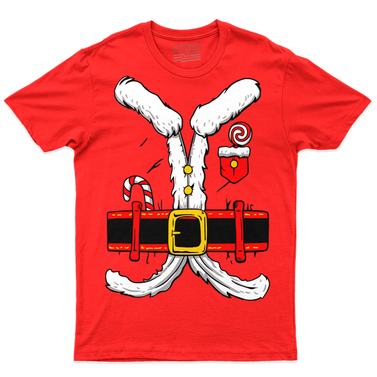[kintu:1hHMY4j5PcivKwQFFS1svOjim-AtdoPcH:3590b3ce9d15da3c0f51da14aa188330] T-Shirt rossa con grafica Babbo Natale, cintura e dettagli natalizi