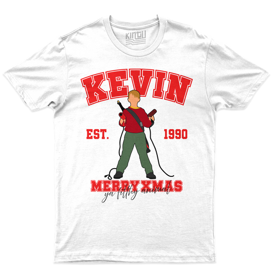 [kintu:1n5zTzqDsHT3OV6UjKMga3LW-xtRLj4lo:2f925e283c9ac4d14f8d60d0fb78bcbb] T-Shirt KEVIN MERRY XMAS ya filthy animal mamma ho perso l aereo natale - Bianco