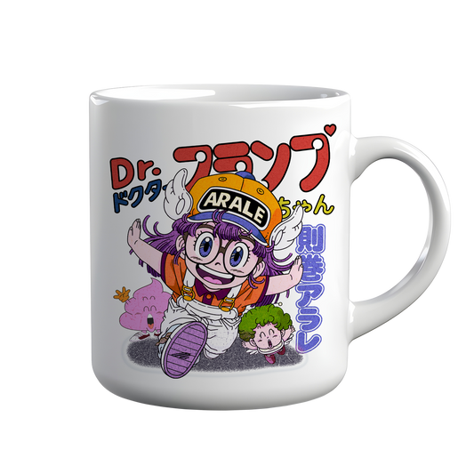 [kintu:1x467bbkOcp3EYN4n30qe8aNHn5KW7Sa-:cad479fa8cd93b0eddd3ad377693e1dc] Tazza bianca con grafica colorata di ARALE in stile manga giapponese