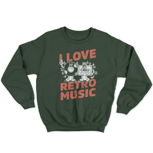 Kintu Felpa Girocollo Unisex I LOVE RETRO MUSIC - vinyl and music cassette