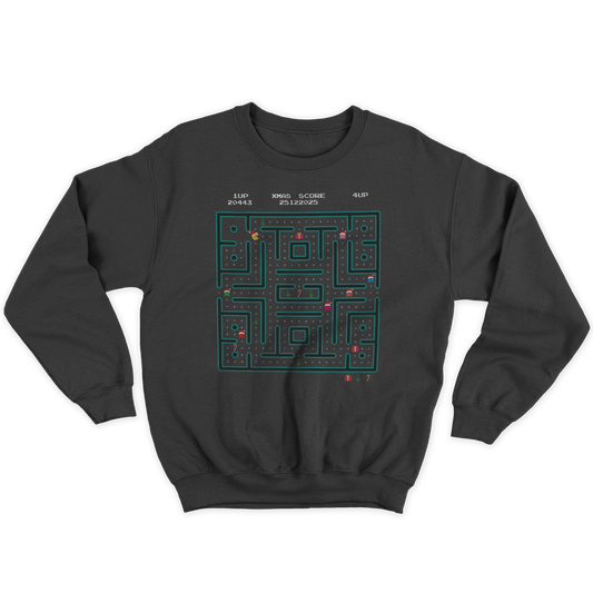 Kintu Felpa Girocollo Unisex Xmas Maze - Natale - Pacman - Divertente  - Retro Game