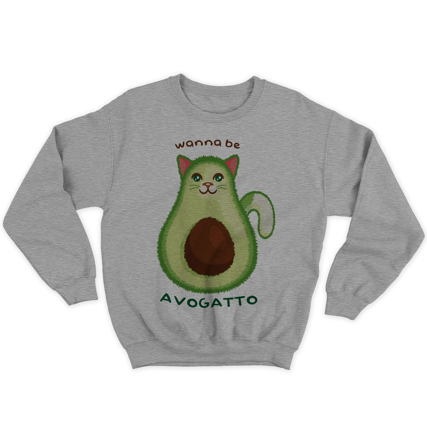 Kintu Felpa Girocollo Unisex Wanna Be Avogatto - Divertente - Cat Lovers - Avocado