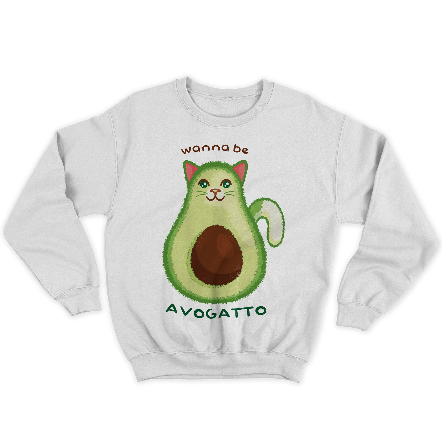 Kintu Felpa Girocollo Unisex Wanna Be Avogatto - Divertente - Cat Lovers - Avocado