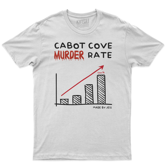Kintu T-shirt Cabot Cove Murder Rate - Jessica Fletcher - Murder She Wrote - Divertente  - Personaggi Famosi
