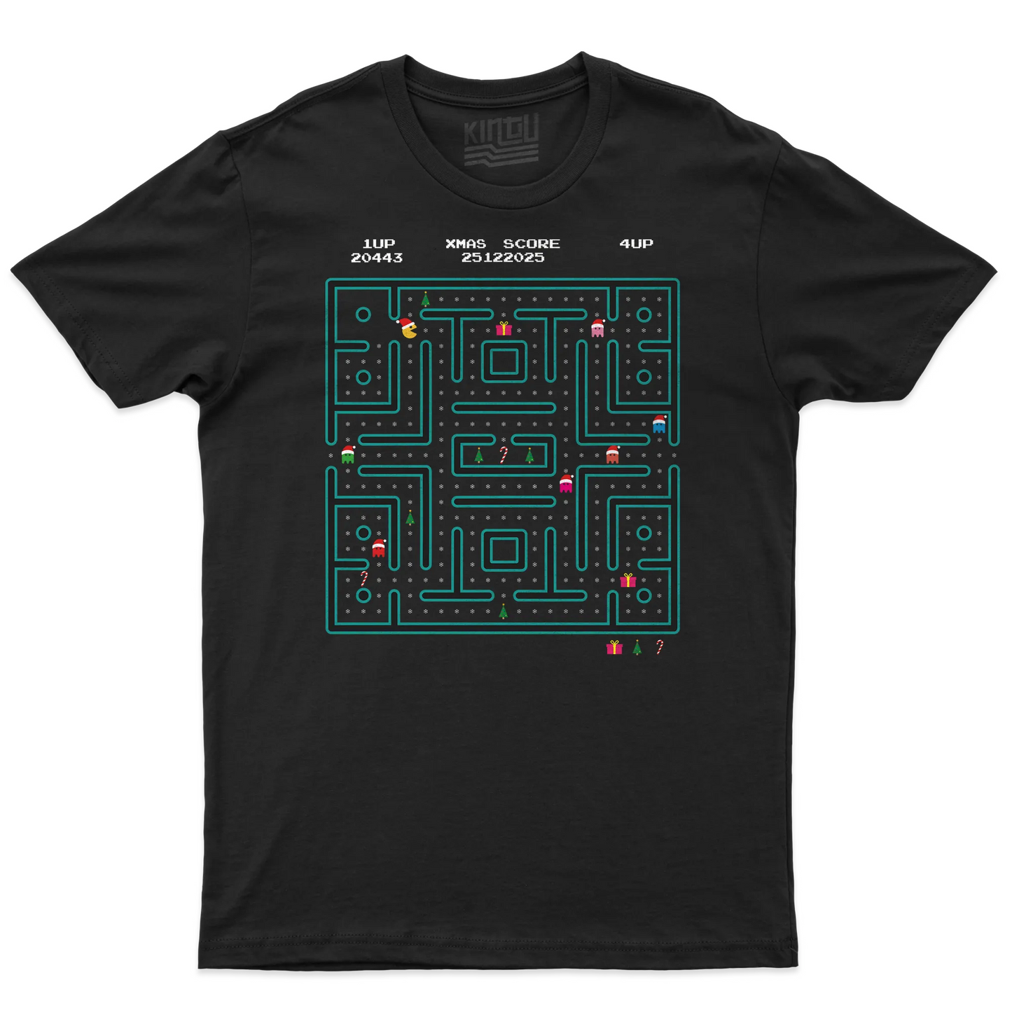 Kintu T-shirt Xmas Maze - Natale - Pacman - Divertente  - Retro Game