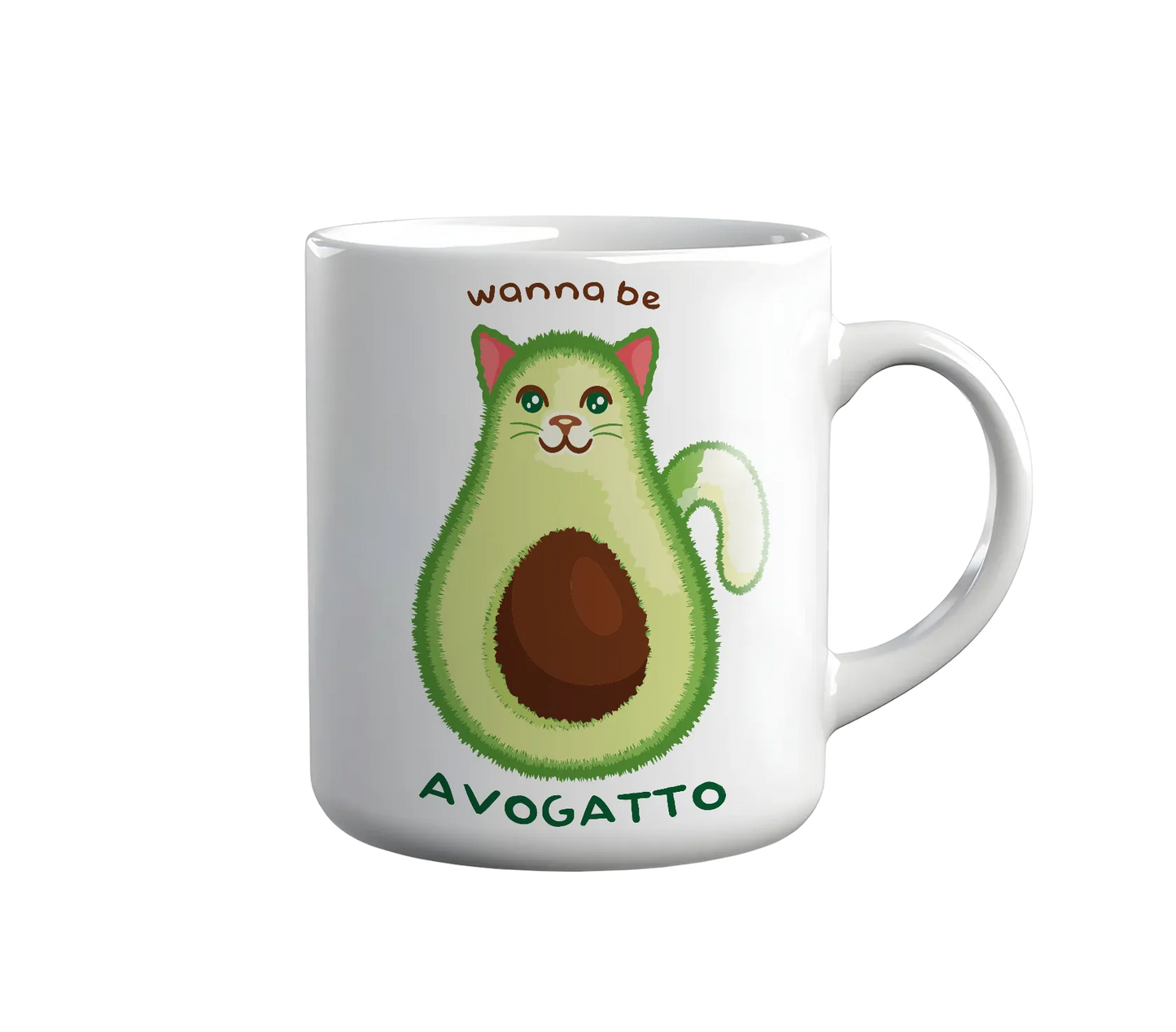 Kintu Tazza In Ceramica Wanna Be Avogatto - Divertente - Cat Lovers - Avocado