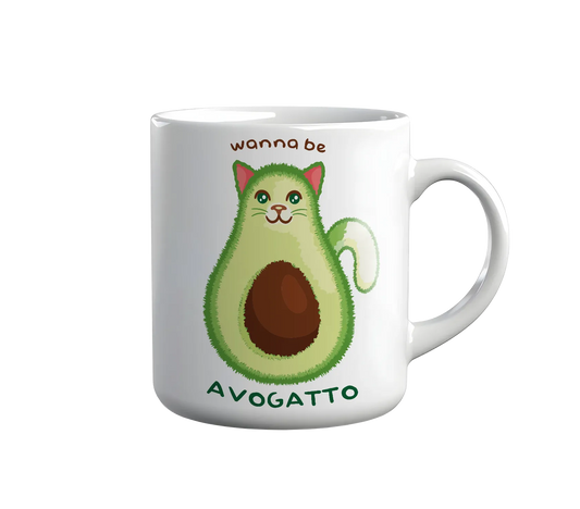 Kintu Tazza In Ceramica Wanna Be Avogatto - Divertente - Cat Lovers - Avocado